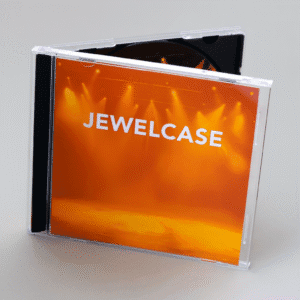 CD i Jewelcase med gjennomsiktig brett